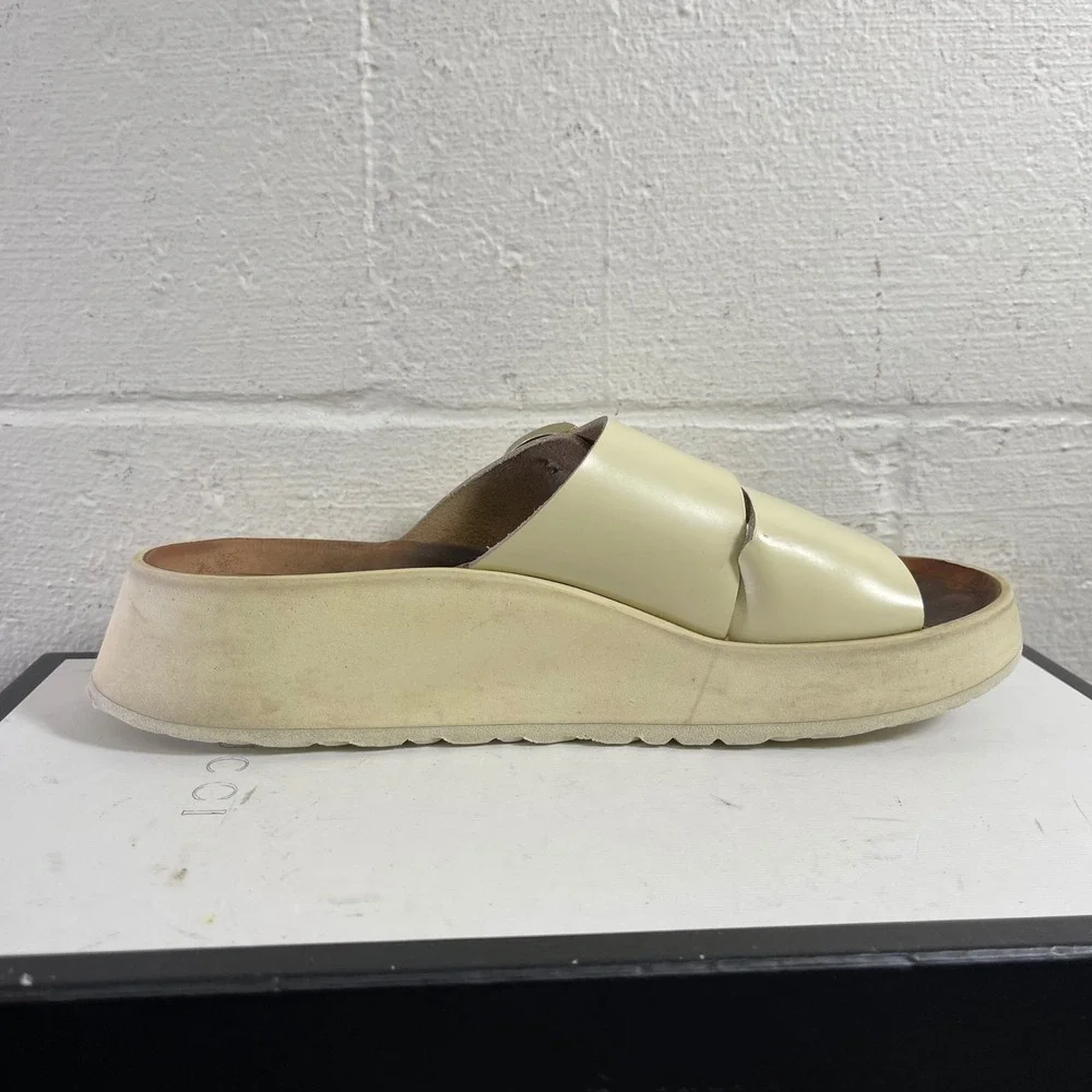 Birkenstock Papillio Almina Platform Sandal‎ Ecru Ivory Leather Women 40 EU/9 US